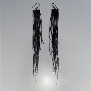 Gunmetal Dark Silver 6 Inch Fringe Earrings